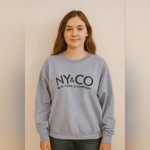 New York Company Y2k Light Blue Crewneck Fleece Sweatshirt Womens XL Logo Preppy